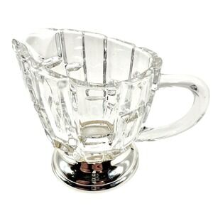 Modern Cut Crystal Glass Pitcher w/ Silver-Tone Base – Heavy Decorative‎ Creamer